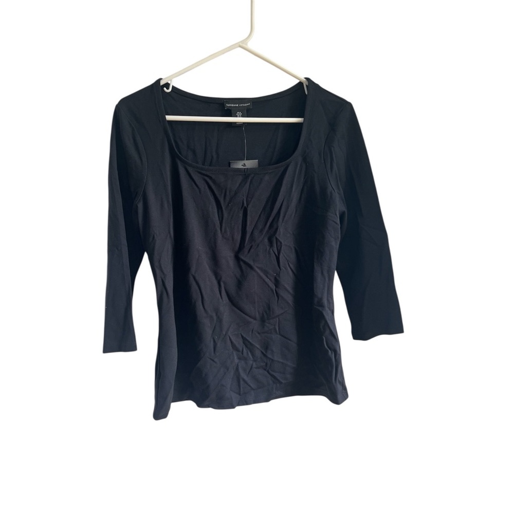 Adrienne Vittadini Black Fitted 3/4 Sleeve Blouse